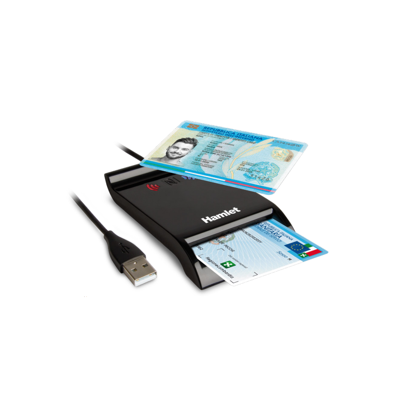 Hamlet Italia - Lettore Carta di identità elettronica CIE 3.0 NFC + lettore  a contatto per tessera sanitaria, CNS con CHIP in un unico prodotto.  Accedere ai servizi della pubblica amministrazione e