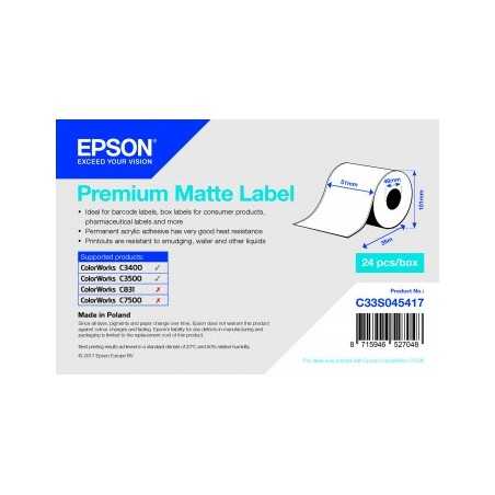 Epson rotolo continuo di carta PREMIUM MATTE LABEL opaca per stampa inkjet 51 mm x 35 mt adesivo permanente C33S045417