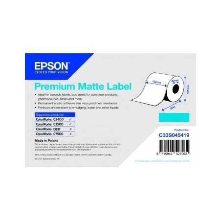 Epson continuous roll of matte PREMIUM MATTE LABEL paper for printing inkjet 102 mm x 35 mt permanent adhesive C33S045419