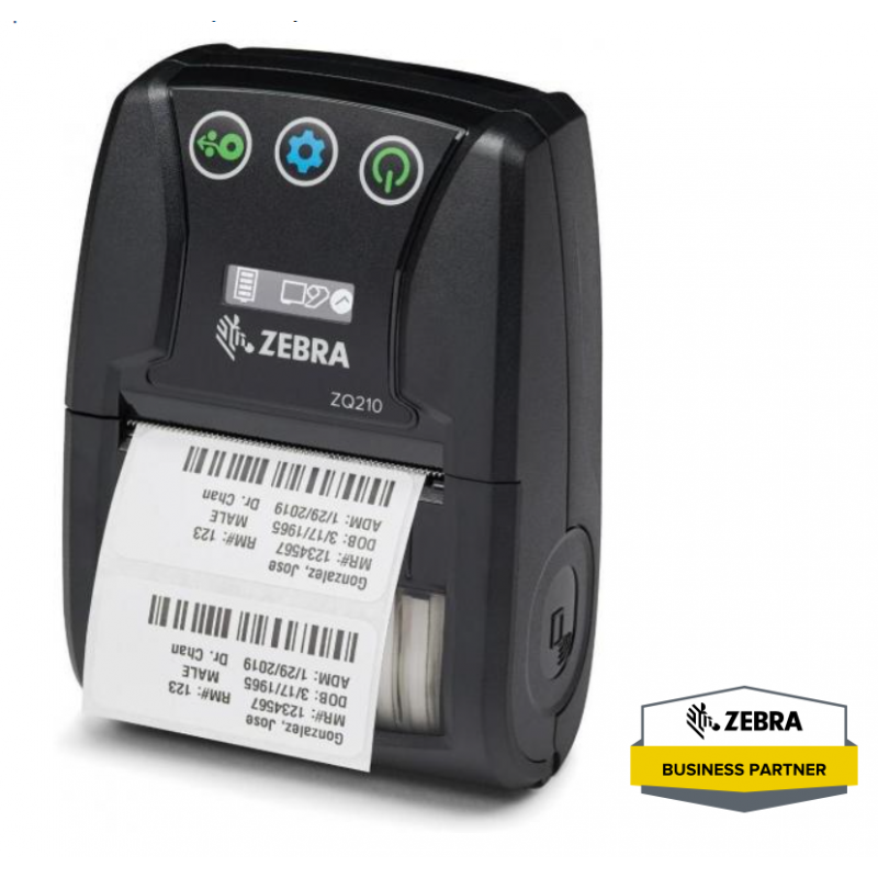 Zebra ZQ210 203 dpi stampante portatile da 58 mm termica diretta LINERLESS  USB Bluetooth ZQ21-A0E12KE-00